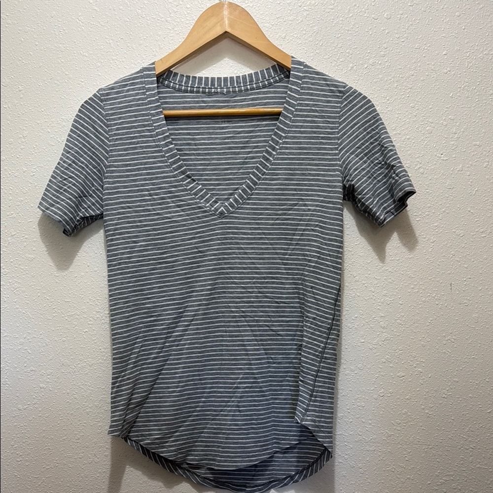 Lululemon Gray Striped V-Neck Shirt